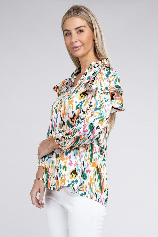 Multicolor Print Ruffle Blouse - Nuvi Apparel