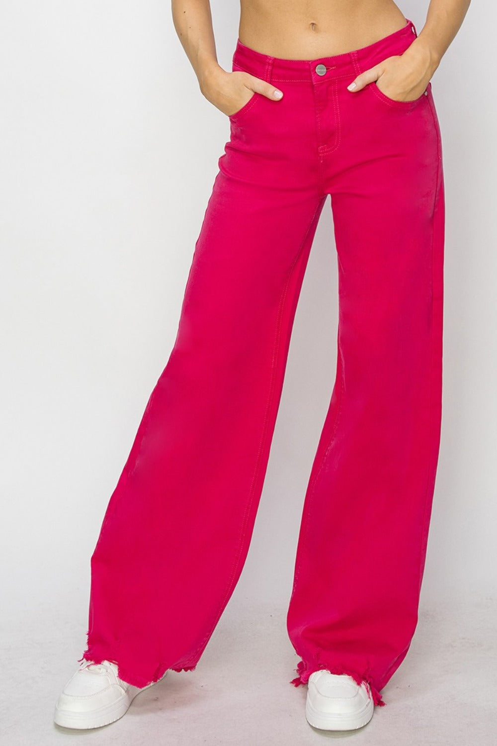 RISEN High Rise Wide Leg Jeans - Fuchsia