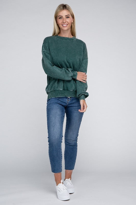 Acid Wash Fleece Oversized Pullover - Zenana