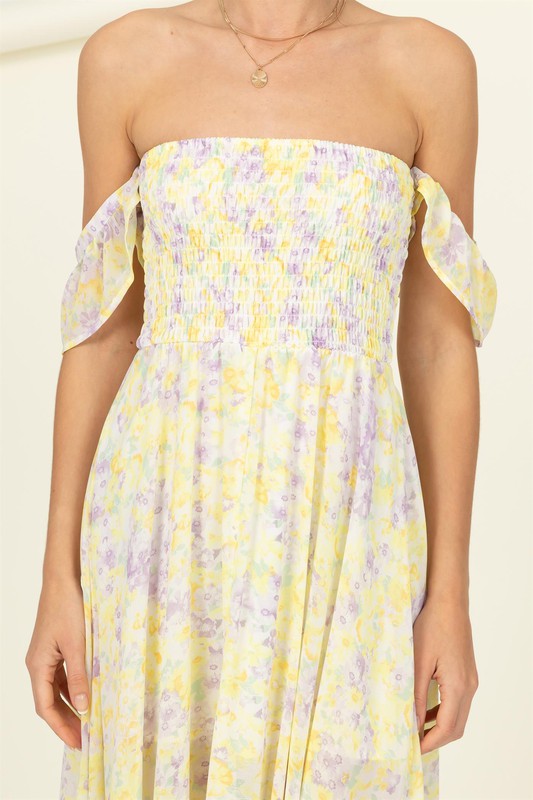 Pastel Florals Smocked Midi Dress - HYFVE