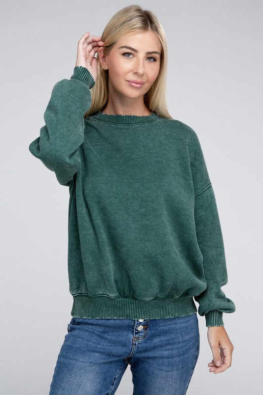 Acid Wash Fleece Oversized Pullover - Zenana