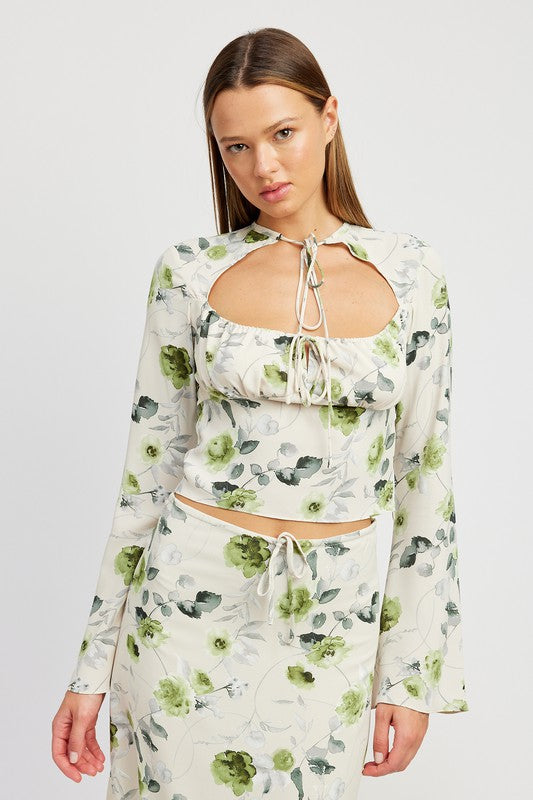 Floral Blouse With Neck Tie - Emory Park