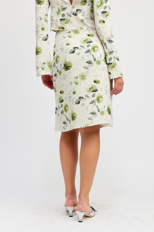 Floral Midi Skirt With Front Drawstring - Emory Park