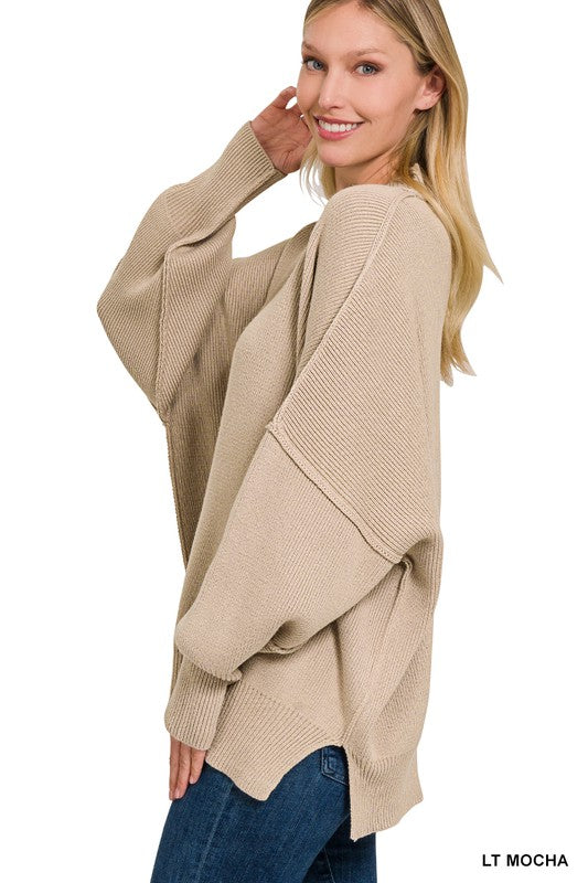 Side Slit Oversized Sweater - Zenana