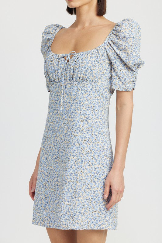Floral Mini Dress With Puff Sleeves - Emory Park