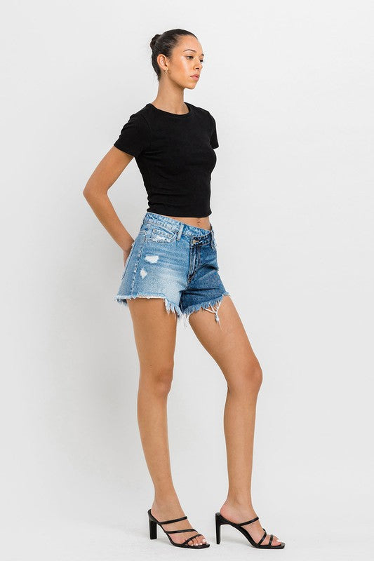 Super High Rise Two Tone Denim Shorts - Vervet By Flying Monkey