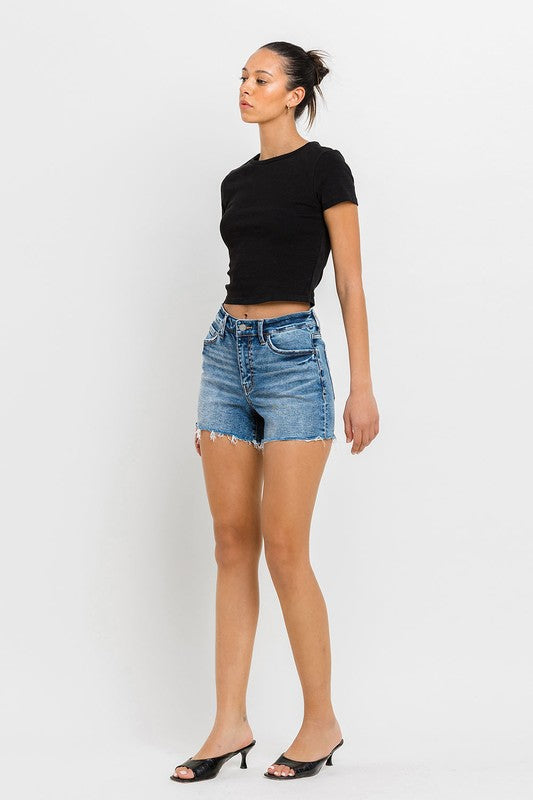 High Rise Raw Hem Denim Shorts - Vervet By Flying Monkey