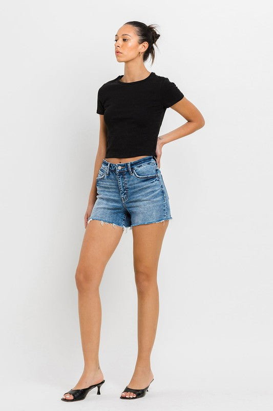 High Rise Raw Hem Denim Shorts - Vervet By Flying Monkey