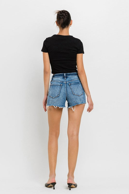 High Rise Raw Hem Denim Shorts - Vervet By Flying Monkey