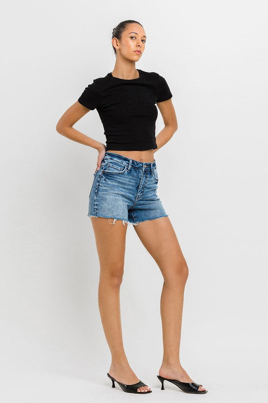 High Rise Raw Hem Denim Shorts - Vervet By Flying Monkey