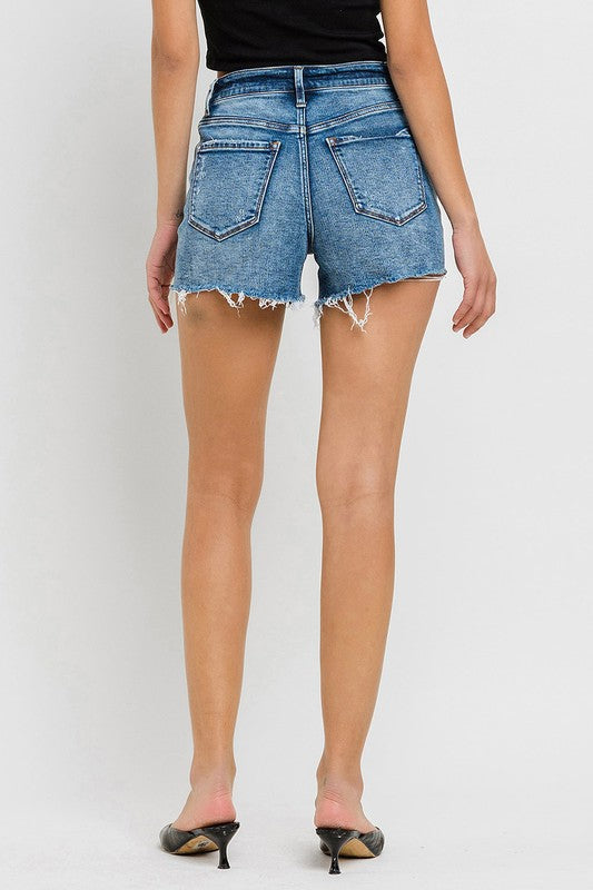 High Rise Raw Hem Denim Shorts - Vervet By Flying Monkey