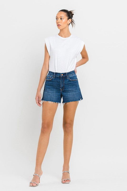 High Rise Slit Raw Hem A-Line Shorts - Vervet By Flying Monkey