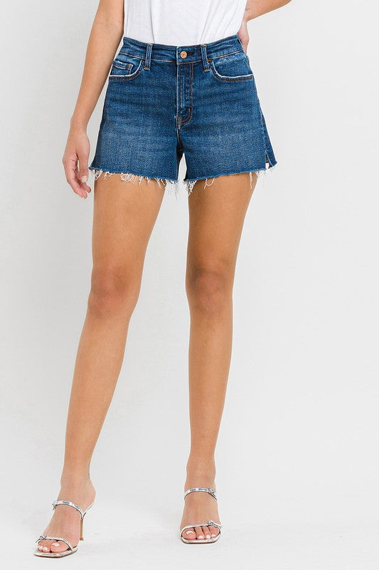 High Rise Slit Raw Hem A-Line Shorts - Vervet By Flying Monkey