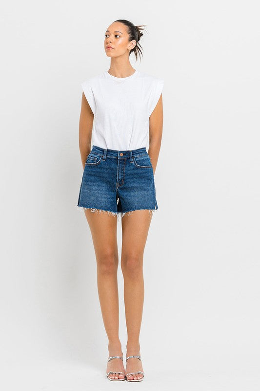 High Rise Slit Raw Hem A-Line Shorts - Vervet By Flying Monkey