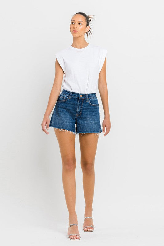 High Rise Slit Raw Hem A-Line Shorts - Vervet By Flying Monkey