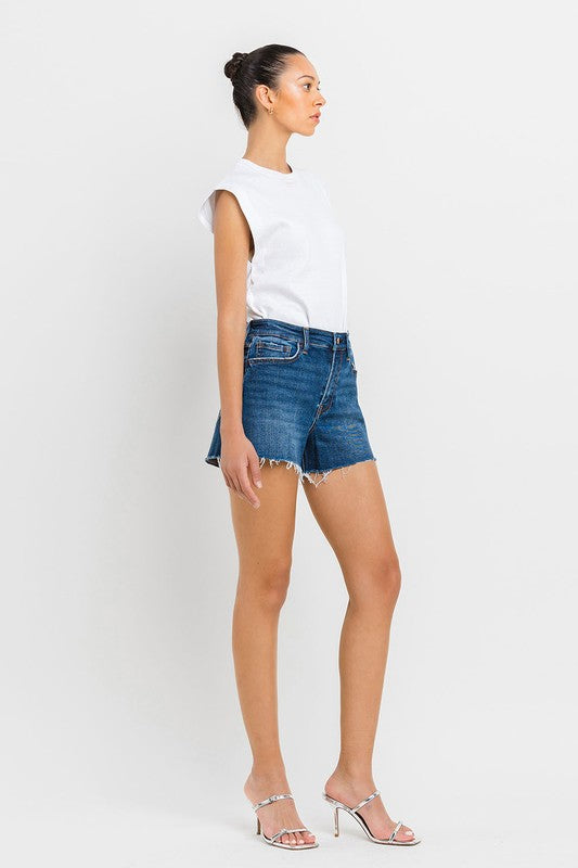 High Rise Slit Raw Hem A-Line Shorts - Vervet By Flying Monkey