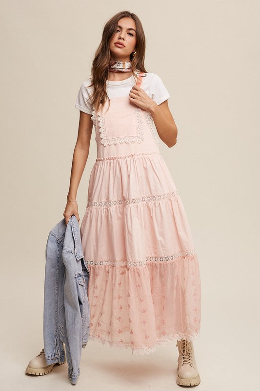 Laced and Tiered Romantic Overall Maxi Dress - Listicle