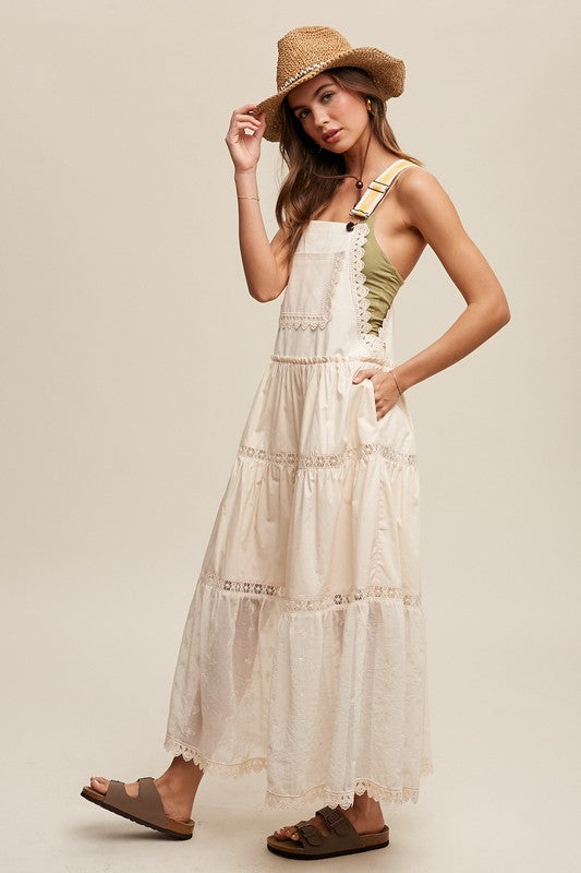 Laced and Tiered Romantic Overall Maxi Dress - Listicle