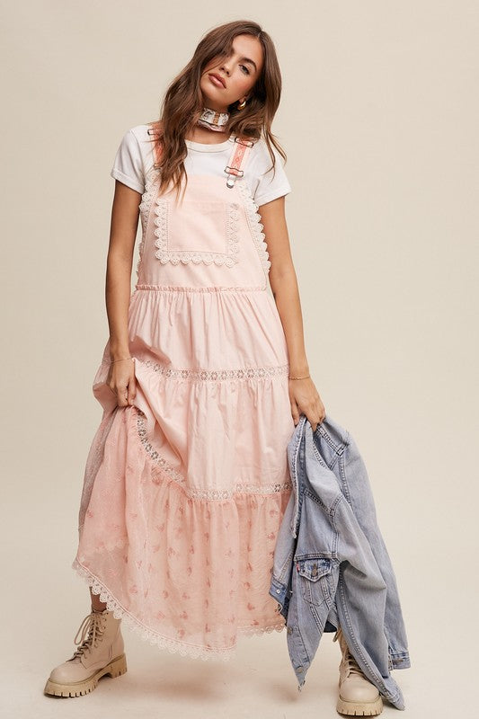 Laced and Tiered Romantic Overall Maxi Dress - Listicle