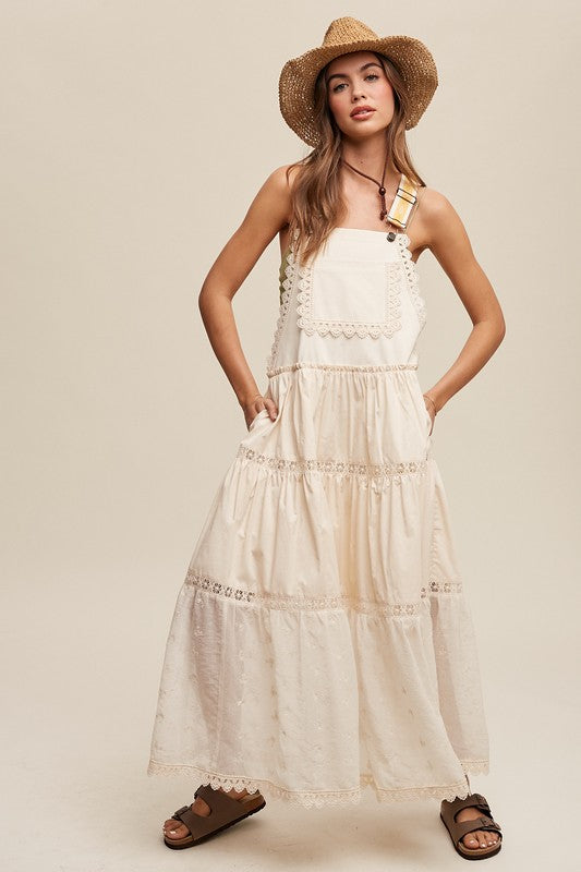 Laced and Tiered Romantic Overall Maxi Dress - Listicle