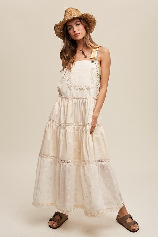 Laced and Tiered Romantic Overall Maxi Dress - Listicle