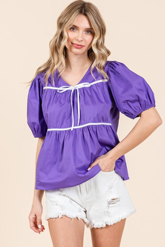 Piping Detail Babydoll Top - GeeGee