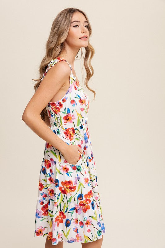 Flower Print Square Neck Dress - Listicle