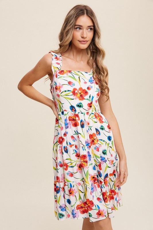 Flower Print Square Neck Dress - Listicle