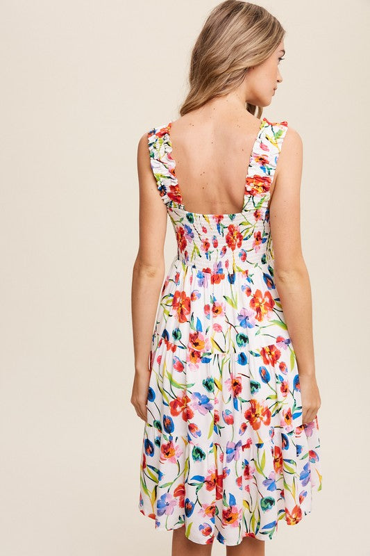 Flower Print Square Neck Dress - Listicle