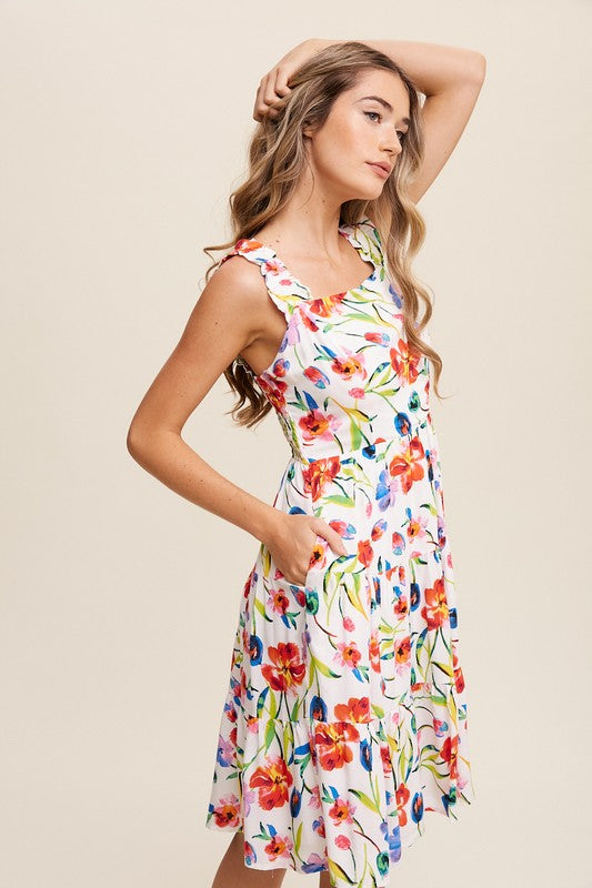 Flower Print Square Neck Dress - Listicle