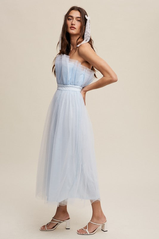 Paper Bag Frill Tulle Maxi Dress - Listicle