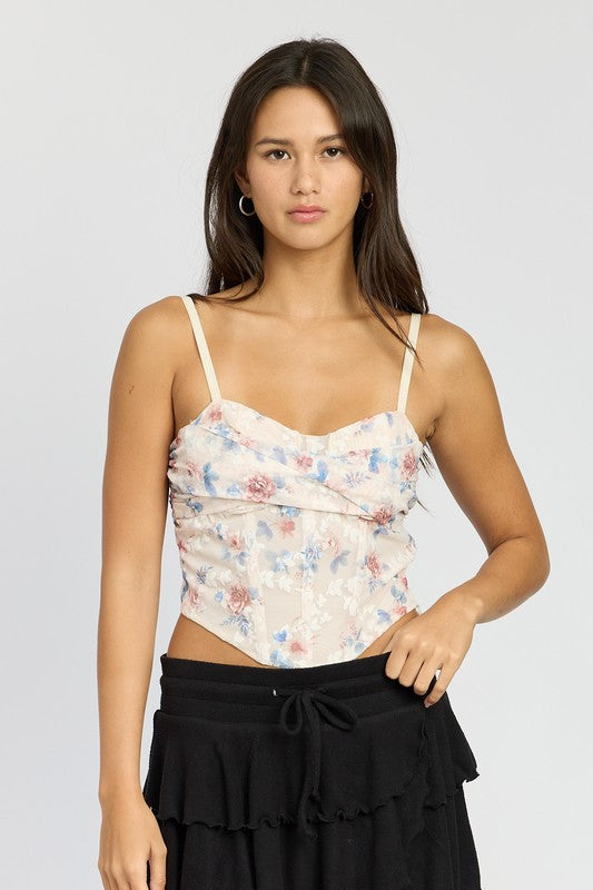 Floral Mesh Corset Top - Emory Park