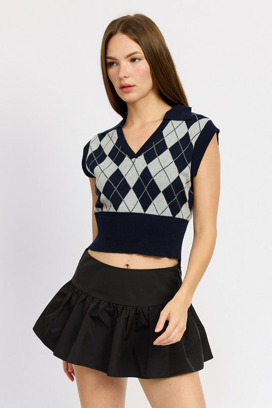 Argyle Cropped Vest - Emory Park