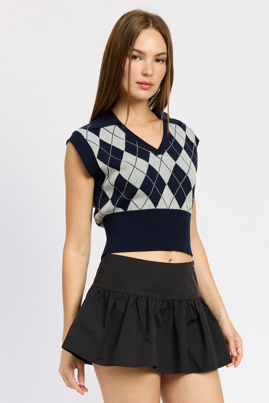 Argyle Cropped Vest - Emory Park