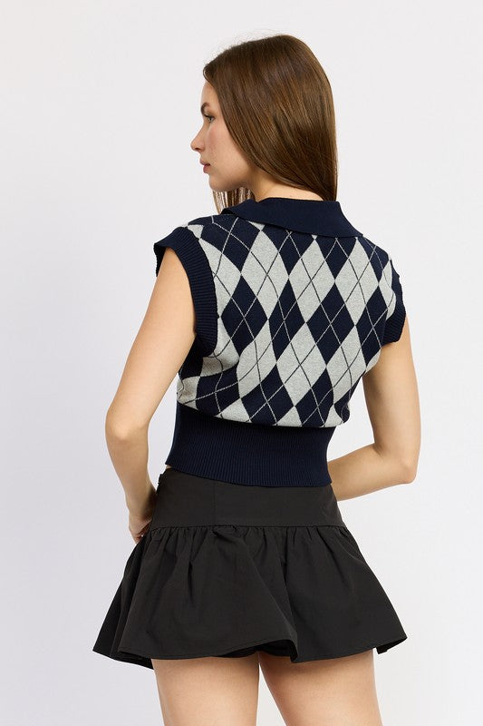 Argyle Cropped Vest - Emory Park