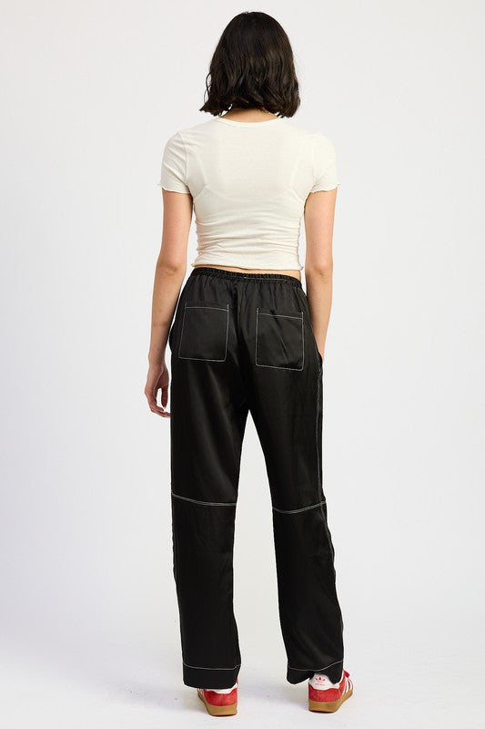 Satin Lounge Pants With Contrasted Stitch - Emory Park