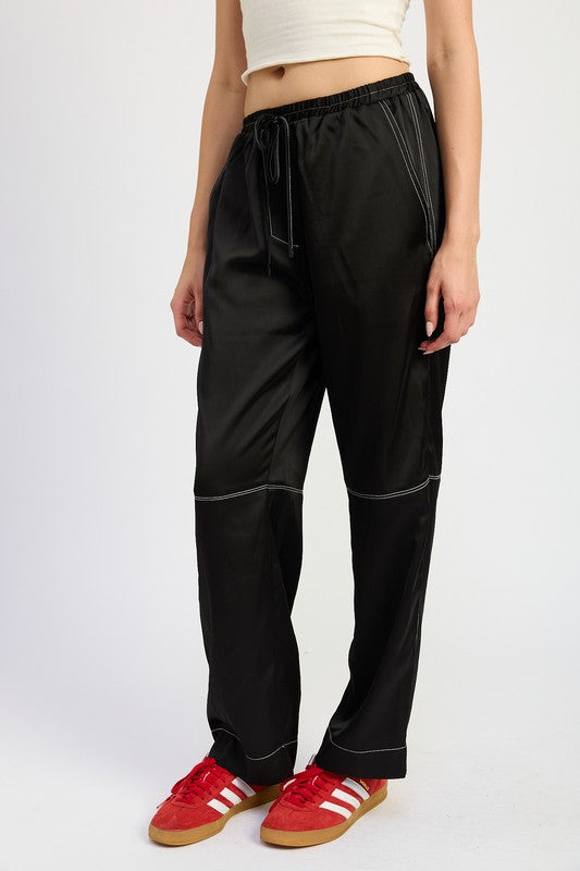 Satin Lounge Pants With Contrasted Stitch - Emory Park