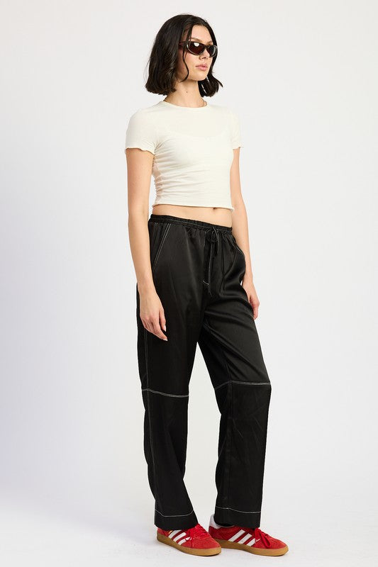 Satin Lounge Pants With Contrasted Stitch - Emory Park