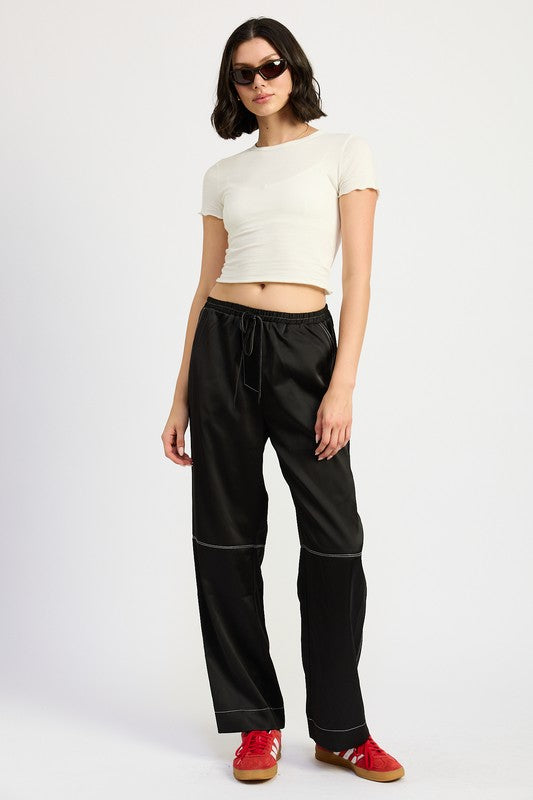 Satin Lounge Pants With Contrasted Stitch - Emory Park