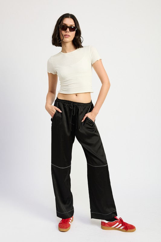 Satin Lounge Pants With Contrasted Stitch - Emory Park