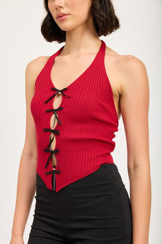 Halter Neck Top With Bow Details - Emory Psrk