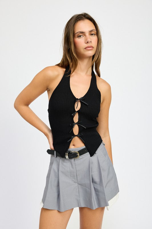 Halter Neck Top With Bow Details - Emory Park