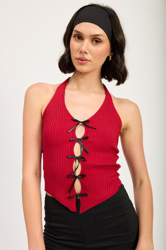 Halter Neck Top With Bow Details - Emory Psrk