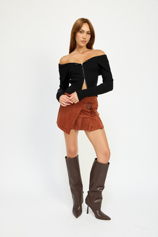 Zip Front Bardot Shoulder Top - Emory Park