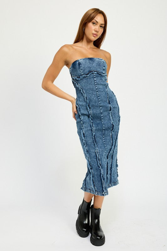 Emory Park Tube Frayed Seam Midi Dress