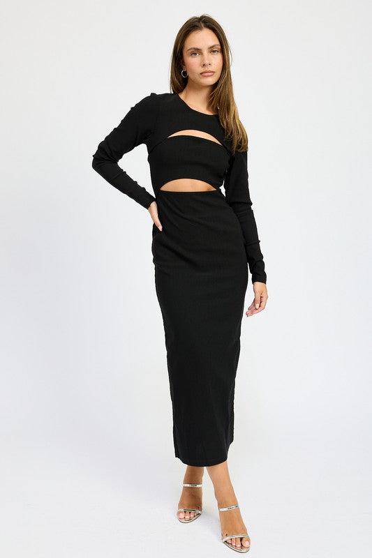 Long Sleeve Cutout Midi Dress - Emory Park