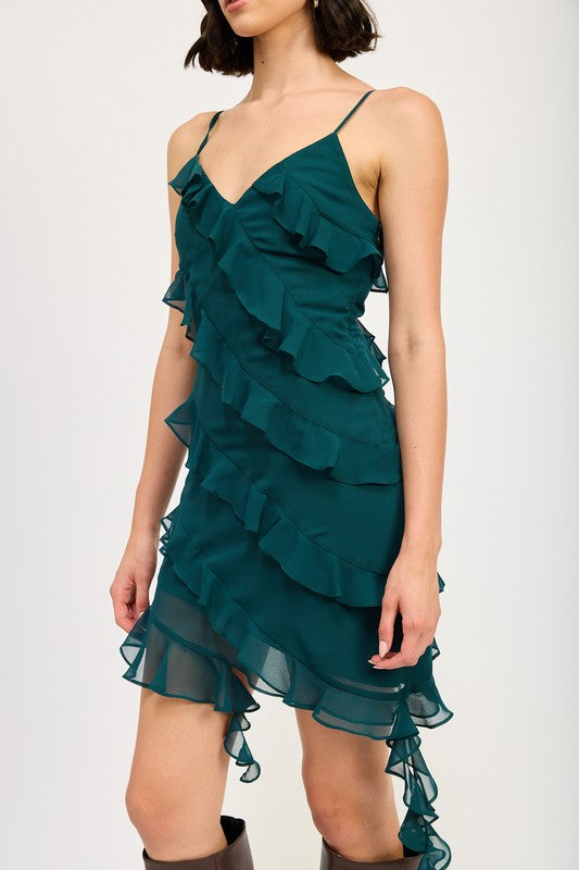 Asymmetrical Ruffle Mini Dress - Emory Park