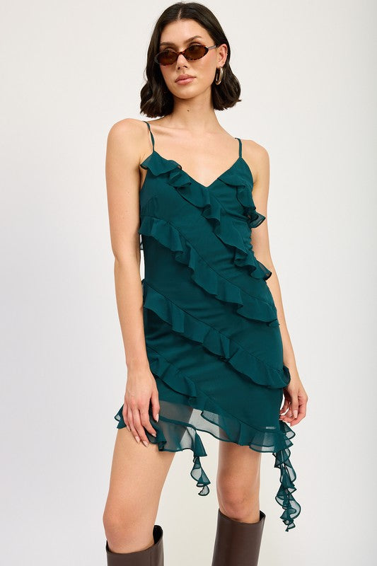 Asymmetrical Ruffle Mini Dress - Emory Park