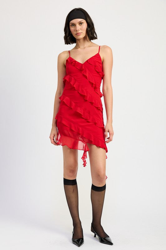 Asymmetrical Ruffle Mini Dress - Emory Park