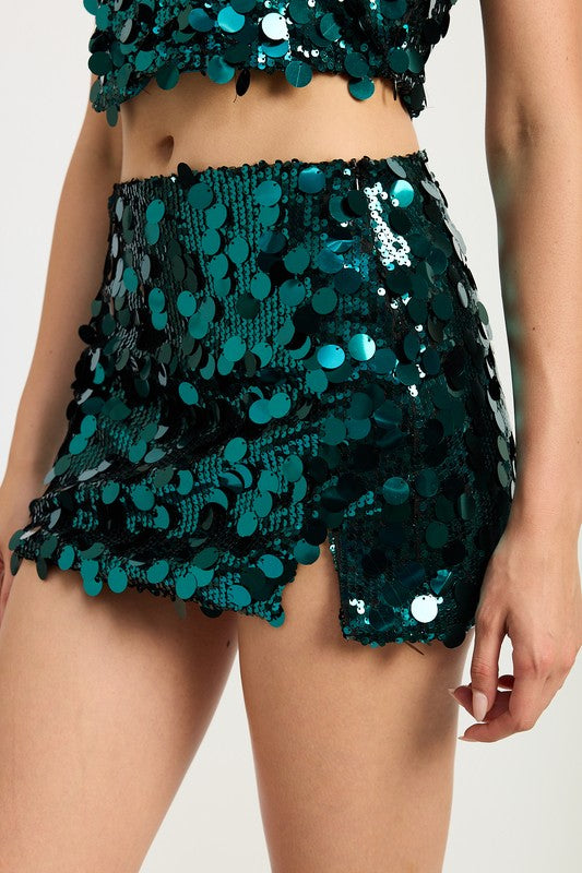 Sequin Mini Skirt With Slit - Emory Park